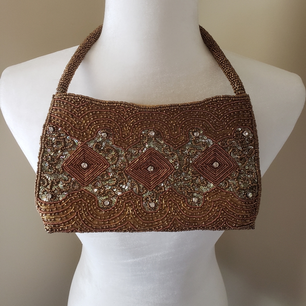 Vintage gold and silver beaded purse handbag